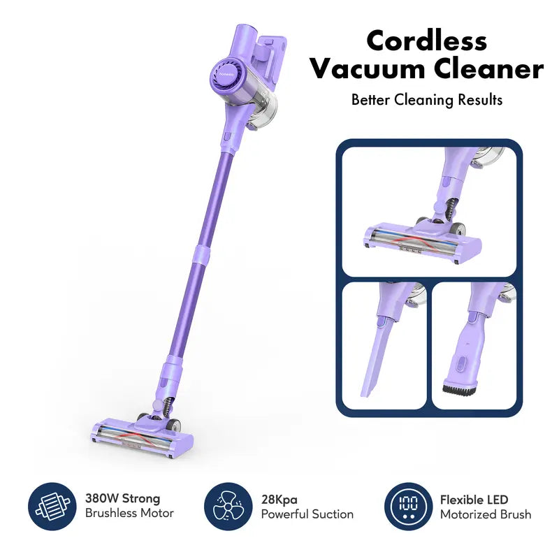 Pink Cordless Vacuum Cleaner 28Kpa Suction, 8-in-1, 50 Min Runtime, works on  All Surfaces